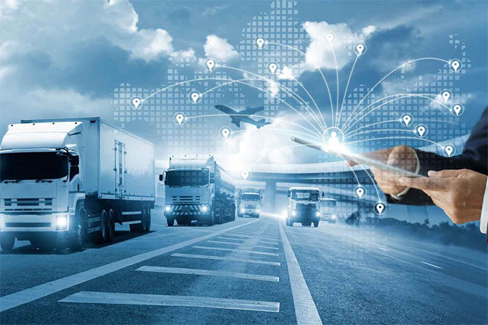 Lorry carrying freight on the road
